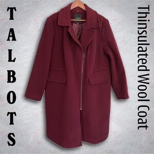 Talbots Rich Burgundy Zip Front Fully Lined Thinsulated Wool Trench Coat 24W